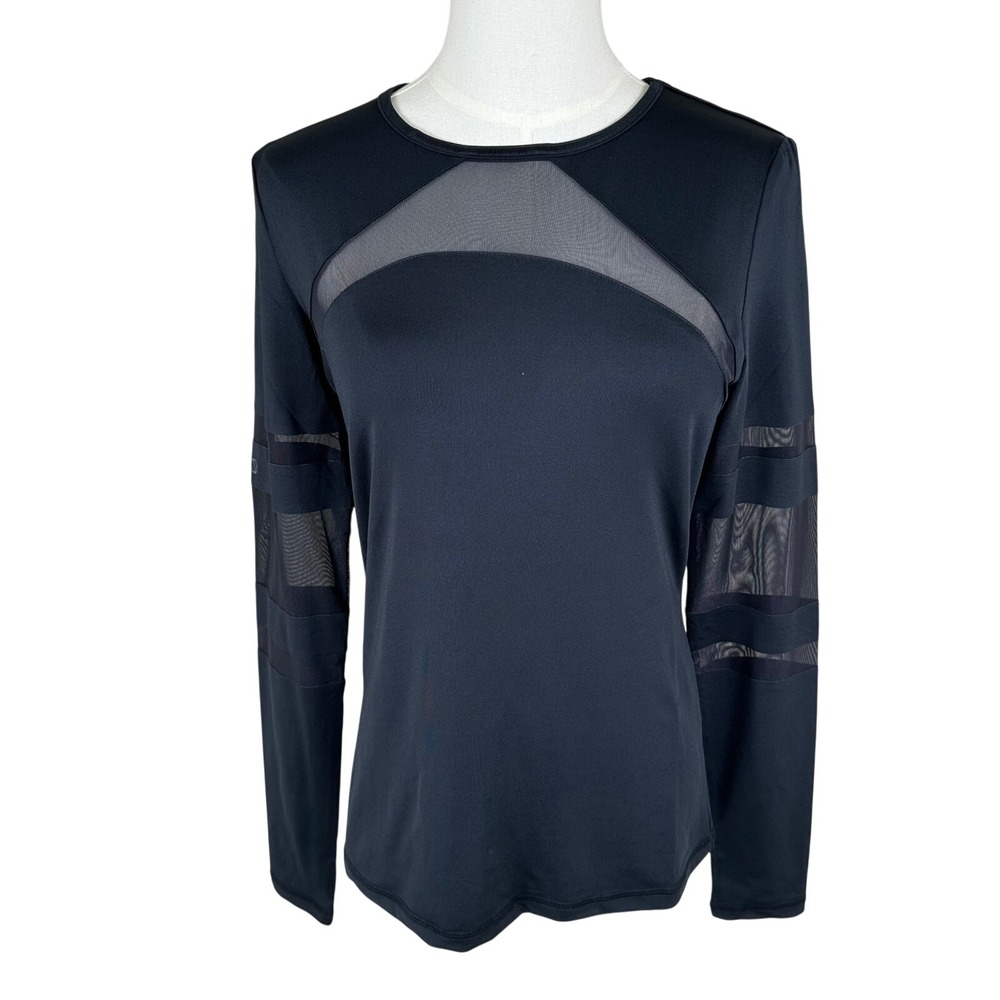 Shape Activewear Cage Mesh Top Women Small Black Panel Long Sleeve Athletic Goth